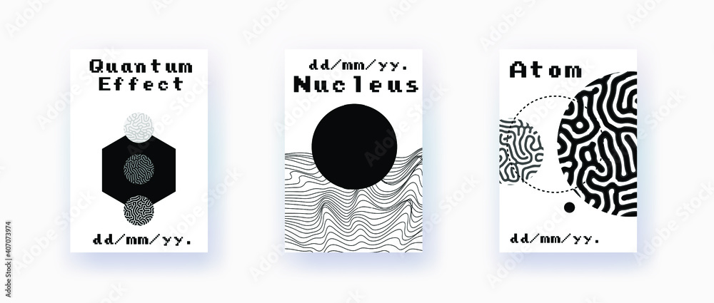 Poster Abstract geometric background with minimal composition of shapes and forms. Science, quantum mechanics and physics concept.