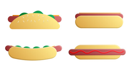 Hot dog fast food tasty food. Watercolor background illustration set. Isolated fast food illustration element