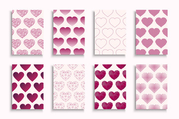 Collection of hearts covers, templates, placards, brochures, banners, flyers and etc. Happy Valentines day postcards, posters, invitation. Pink love creative cards
