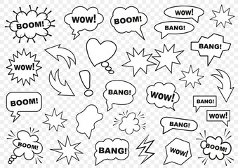 Set of speech bubbles. Set of blank template in Pop Art style. Vector illustration.