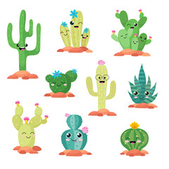 Naklejka premium Funny Cactus cute style Vector set on white
