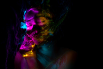 lightpainting portrait, new art direction, , light drawing at long exposure