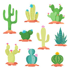 Cactus cute style Vector set on white