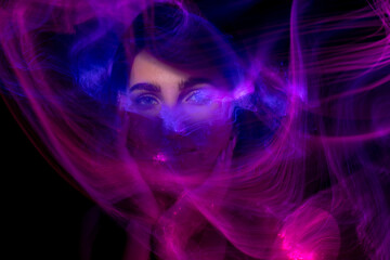 lightpainting portrait, new art direction, , light drawing at long exposure