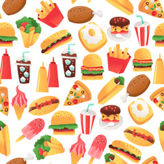 Super Fun Fast Food Seamless Pattern Background
