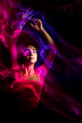 lightpainting portrait, new art direction, , light drawing at long exposure