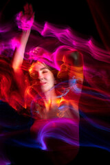 lightpainting portrait, new art direction, , light drawing at long exposure