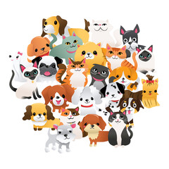 Fototapeta premium Super Cute Cartoon Puppies Kittens Group