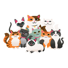 Fototapeta na wymiar Super Cute Cartoon Kittens Group