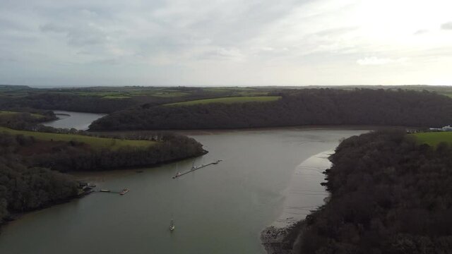 aerial view of the fal river cornwall England uk 