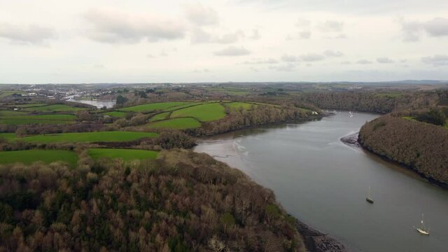 aerial view of the fal river cornwall England uk 
