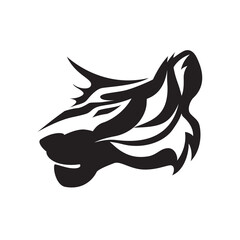 Black silhouette of wildcat head. Vector aggressive panther illustration. Predator animal isolated on white background as brand logo, mascot or tattoo