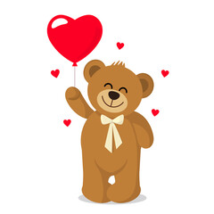 Funny character Teddy holding in the paws of a big heart.