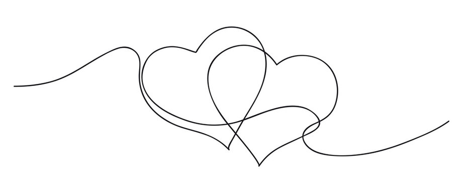 Hearts. Continuous line art drawing. Friendship and love concept. Best friend forever. Black and white vector illustration.
