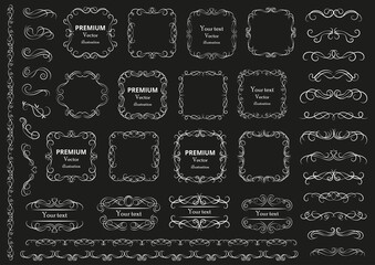 Calligraphic design elements . Decorative swirls or scrolls, vintage frames , flourishes, labels and dividers. Retro vector illustration