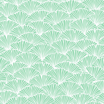 Vector seamless pattern with hand drawn ginkgo biloba leaves, fish scale style. Beautiful asian style design for textile, wallpaper, wrapping paper.