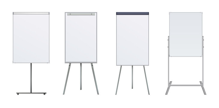 Empty Flip chart blank on tripod over white background. Office Whiteboard For Business Training in office