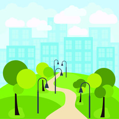 Fototapeta premium City park landscape. Clipart image. Paper cut art