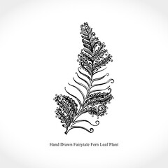 Hand drawn fairytale fern leaf plant. Vector illustration of a beautiful decor of nature element.