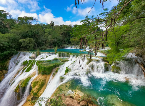 Beautiful El Meco waterfall, Huasteca Potosina, San Luis Potosi, Mexico