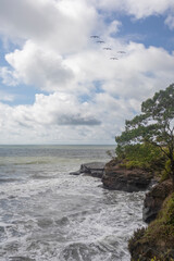 Image of the beach and a cliff in Juanchaco, Buenaventura, Valle del Cauca, Colombia. National natural park Uramba. 