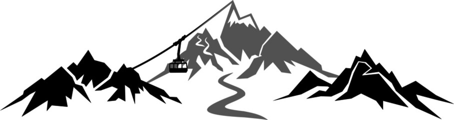 Fototapeta premium Mountain Lift Skyline Silhouette Vector