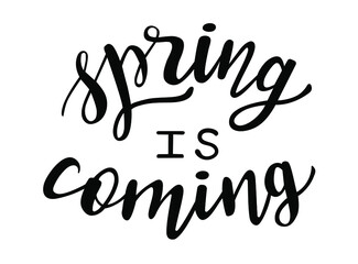 Spring is coming hand drawn lettering. Vector phrases elements for cards, banners, posters, mug, scrapbooking, pillow case, phone cases and clothes design. 