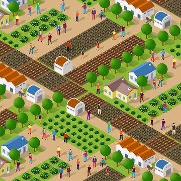 Rural isometric nature ecological farm with beds
