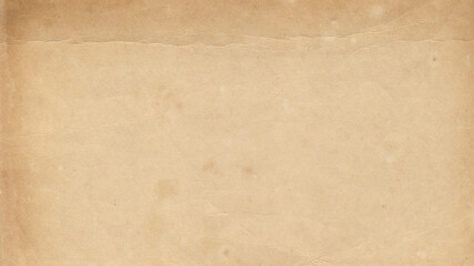 Old paper vintage brown or beige retro design background with damaged, weathered dirty surface. A rustic grungy textured material like a blank horizontal parchment page, an empty manuscript texture