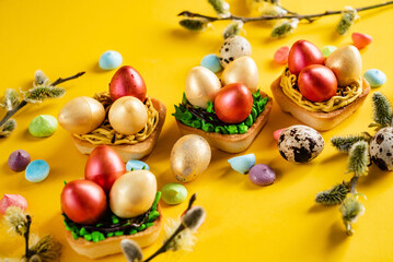 Easter pastries on the yellow background