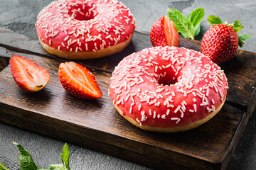 Strawberry  Donuts, on gray background