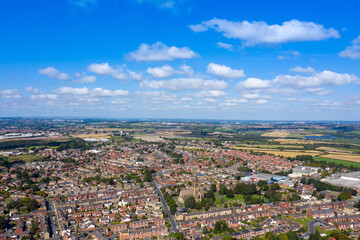 Fototapeta na wymiar Aerial photo of the British town of Ossett, a market town within the metropolitan district of the City of Wakefield, West Yorkshire, England showing a typical UK housing estate