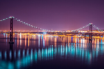 incredible night landscape. Night road bridge and starry sky. bridge over the river at night. night photo of nature