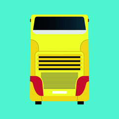Flat style concept of public transport. Set of city bus with front and side view, bus stop and ticket machine. Isolated vector illustration.
