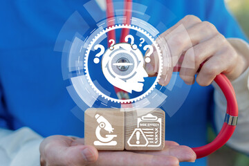 Medical concept of medication pills supplement side effects symptoms.