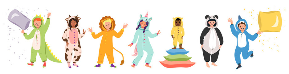 Fototapeta na wymiar Set of children in animal costumes