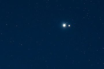 The Great Conjunction an amazing and historical astronomical event. A time lapse view from an amateur telescope of Jupiter and Saturn planets in the night sky appearing as the Christmas Star an awesom © abriendomundo