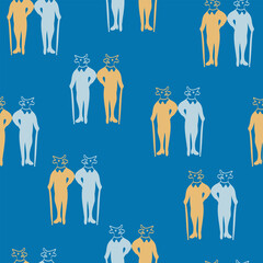 Yellow and blue bulls with canes, elegant silhouettes in Ukrainian flag colors, seamless pattern, vector