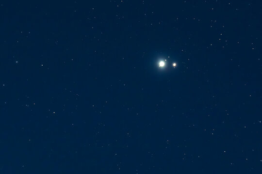 The Great Conjunction An Amazing And Historical Astronomical Event. A Time Lapse View From An Amateur Telescope Of Jupiter And Saturn Planets In The Night Sky Appearing As The Christmas Star An Awesom