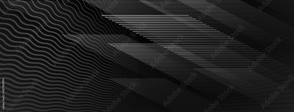 Wall mural abstract background of straight and wavy intersecting lines in black and gray colors