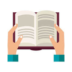 hands with text book open education supply icon