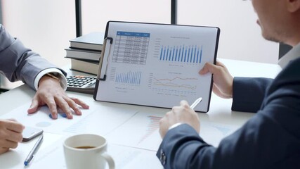 Businessman meeting and working with financial report, talking about business plan for investment, finance analysis concept
