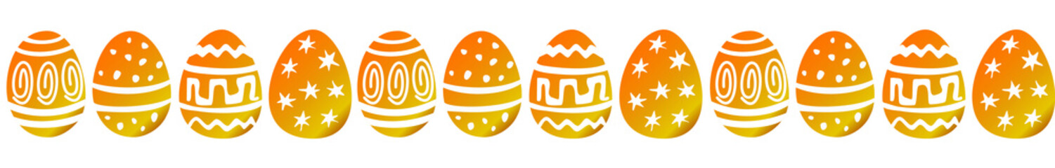 Easter Seamless border of golden eggs. Repeating ornament for Easter - sets of decorated golden eggs. Vector illustration.