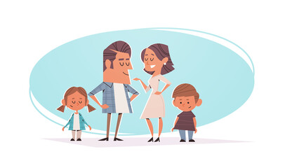 happy parents with children standing together friendly family concept horizontal full length vector illustration