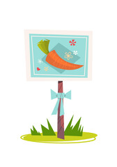 happy easter spring holiday celebration greeting card poster with carrot on signboard vertical vector illustration