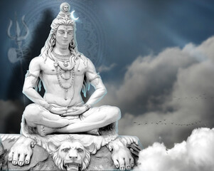 Shiva Lord Wallpaper with clouds and Sun Rays,Birds, God Mahadev bholenath mural 3D illustration ...