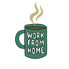 coffee cup, work from home doodle icon, vector color illustration