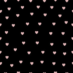 Black velvet background with pink hearts, seamless pattern, vector