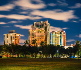 Fototapeta na wymiar downtown city at night coconut grove Miami Florida 
