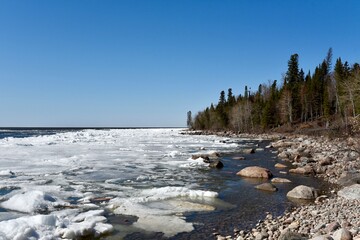 spring ice break up on lake Winnipeg 